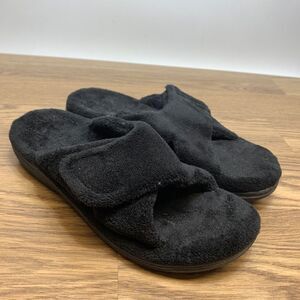 Orthaheel Slippers Sandals Womens 9 / 40 Faux Fur Black Adjustable Strap Relax